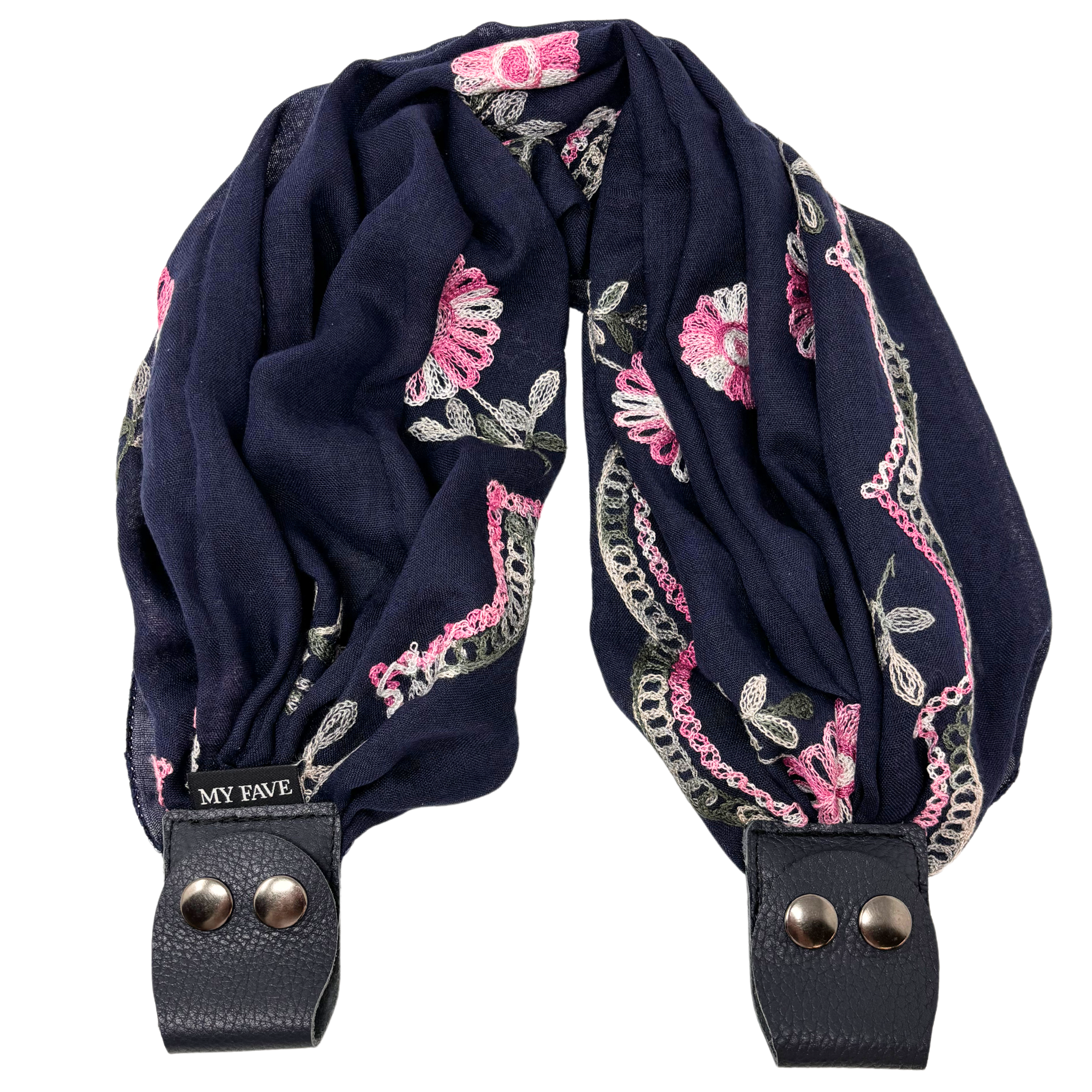 Scarf Edition - Navy Embroidered Flowers
