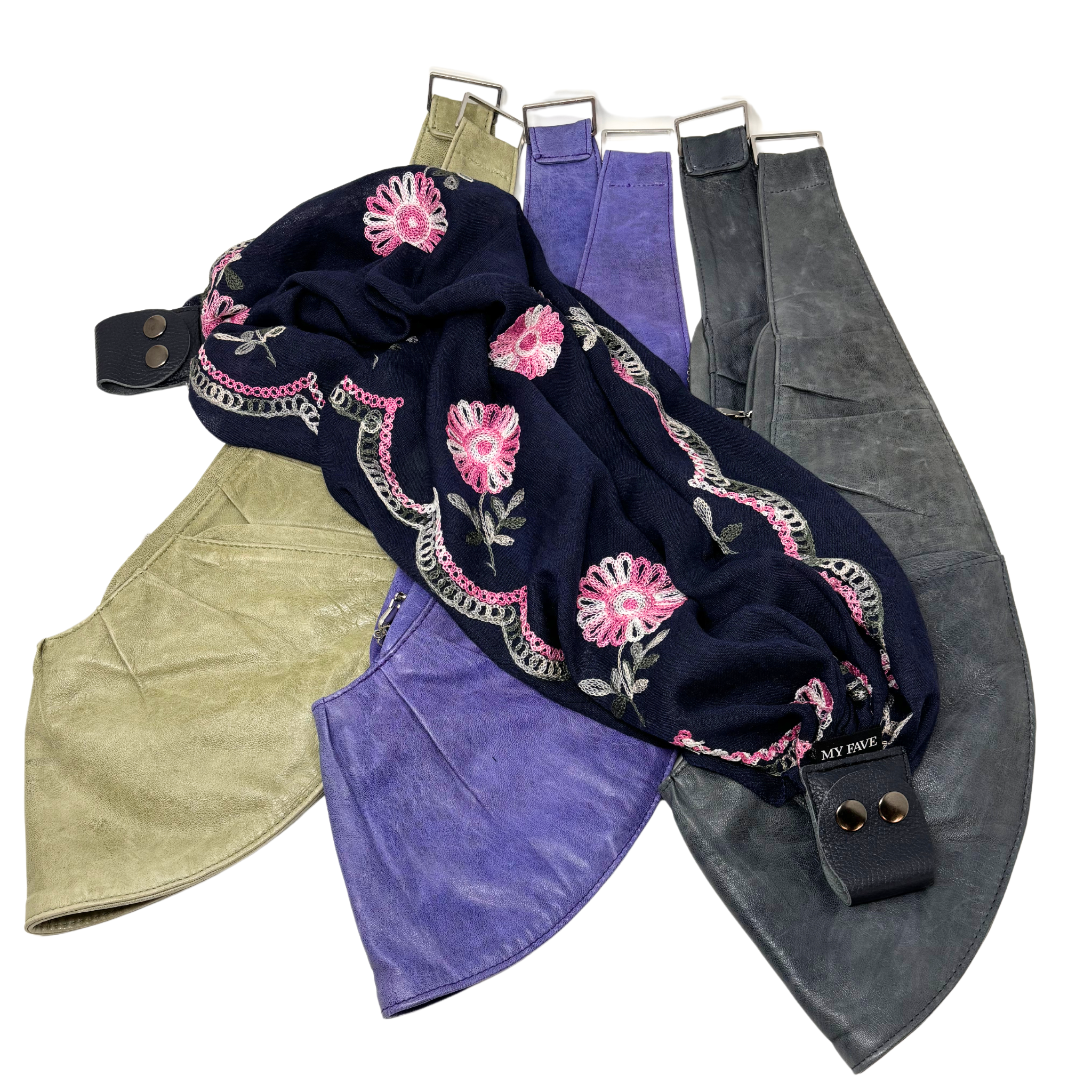 Scarf Edition - Navy Embroidered Flowers