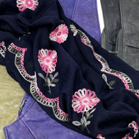 Scarf Edition - Navy Embroidered Flowers