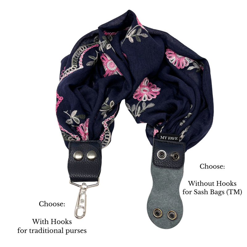 Scarf Edition - Navy Embroidered Flowers