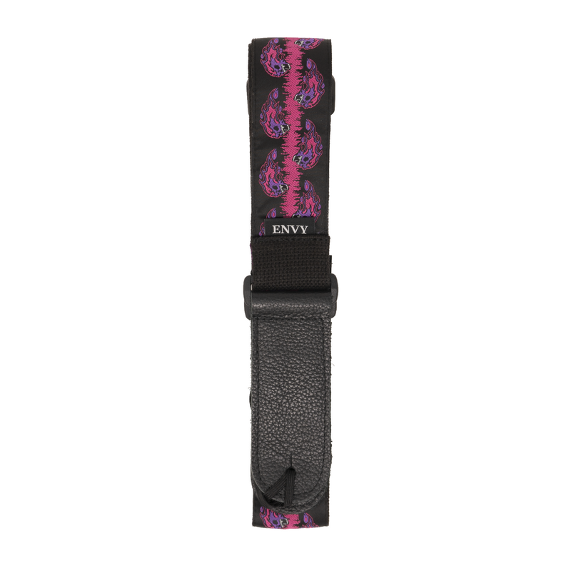 My Fave Guitar Strap in Pink Flaming Skulls