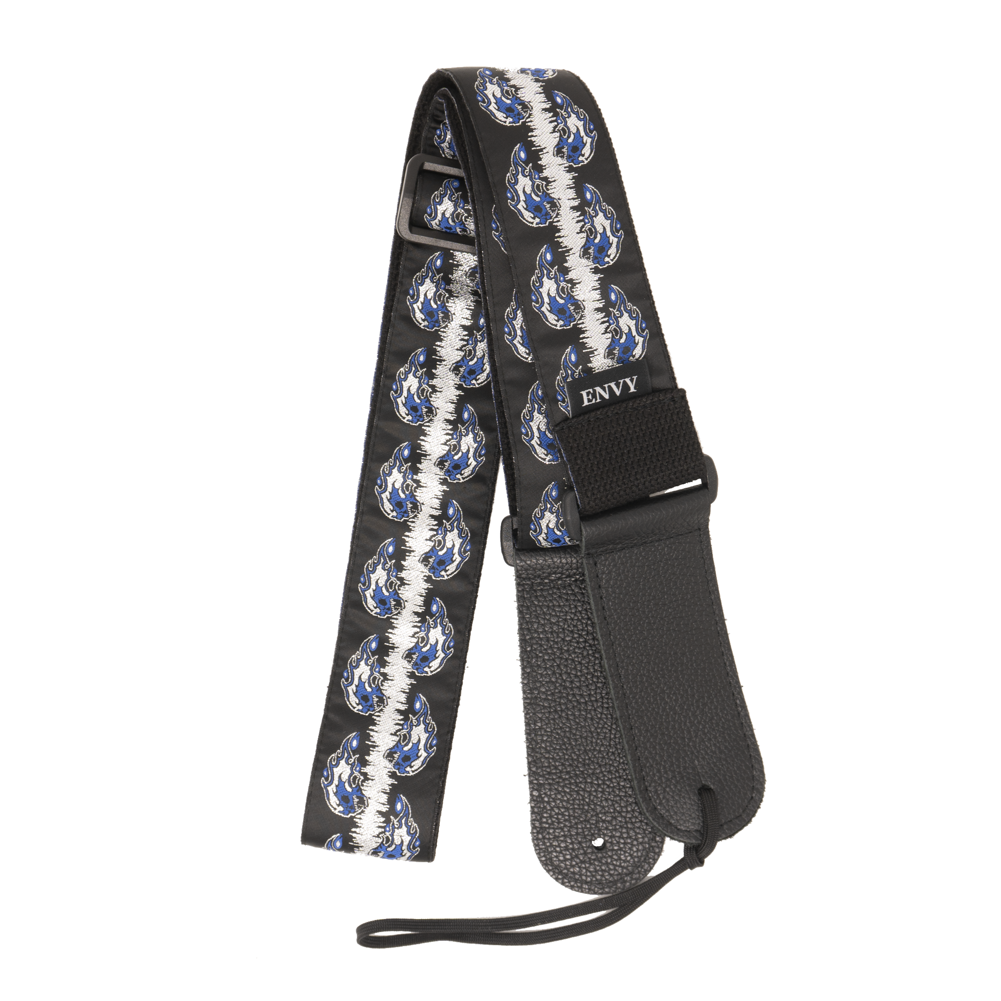 My Fave Guitar Strap in Blue Flaming Skulls