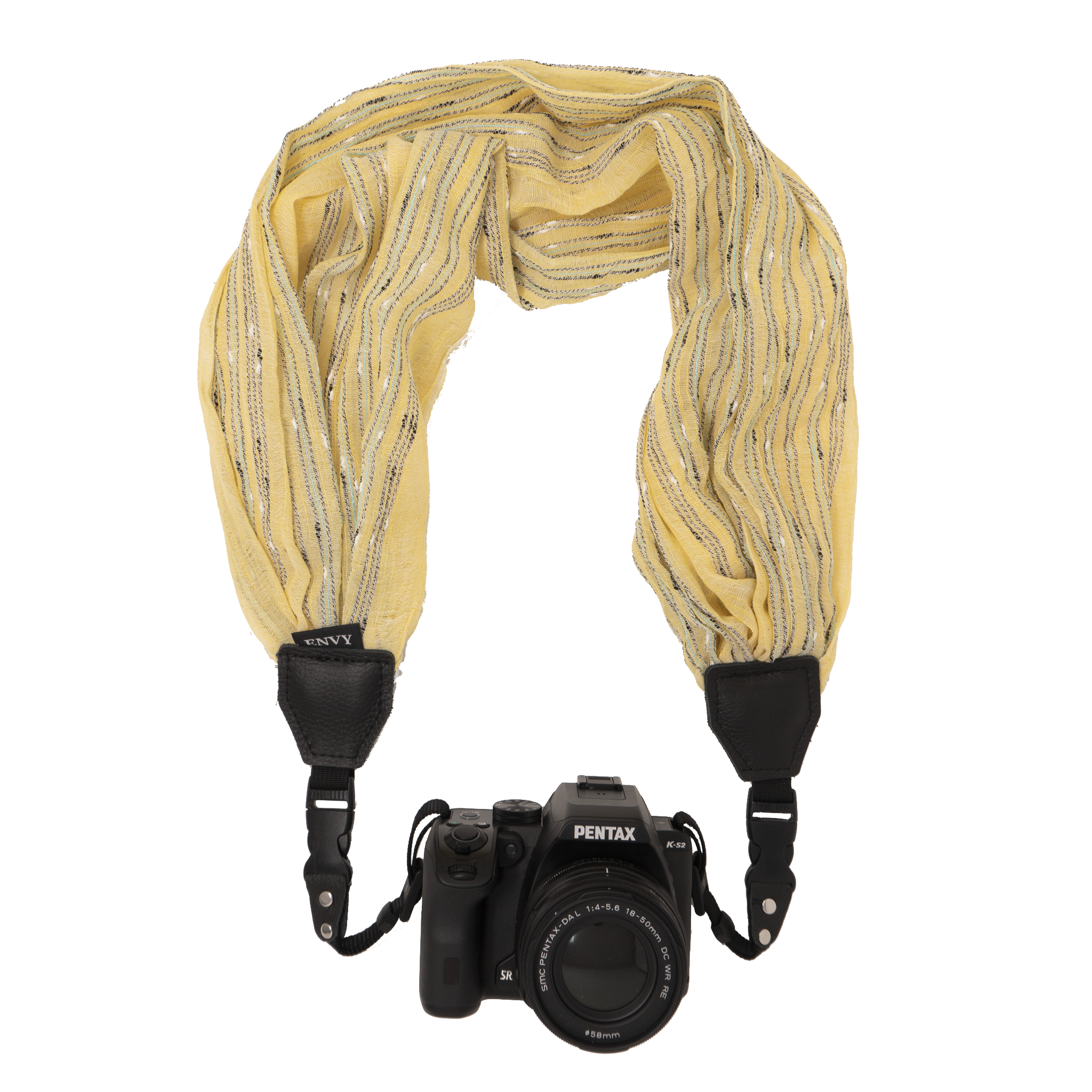 My Fave Camera Scarf Strap in Yellow Crinkle Stripes
