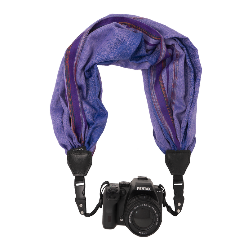 My Fave Camera Scarf Strap in Purple Faded Lines